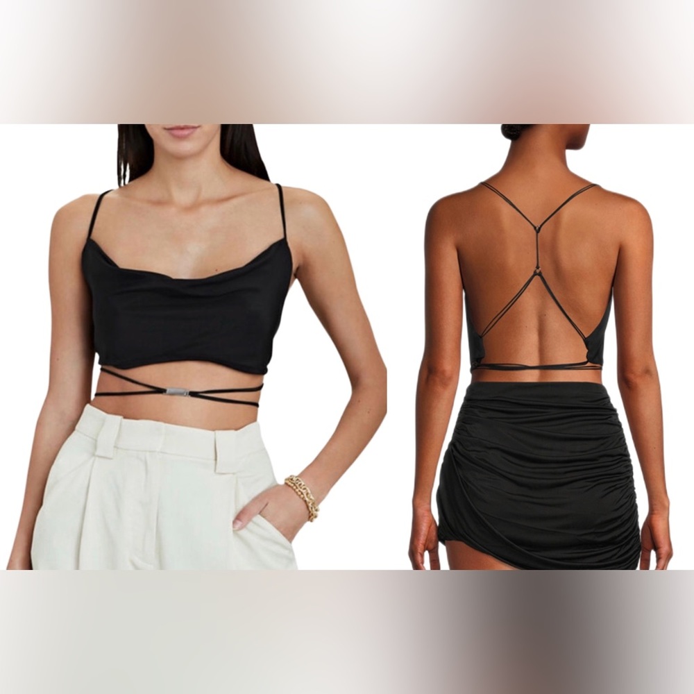 Gauge81 NWT Black 100% Silk Noda Sleeveless Backless Strappy Crop Top